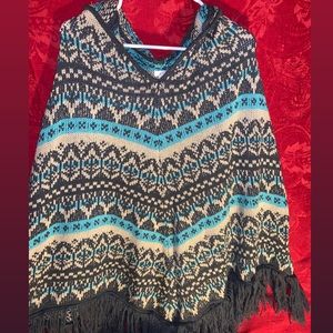 Comfy Tri-Colored Poncho/ Shaw